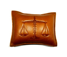 Raika Legal Lawyer Tooled Tan Leather Paperweight Scales of Justice Design picture