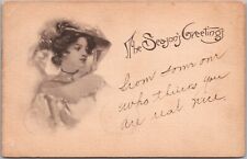 1907 Pretty Lady / Christmas Postcard 
