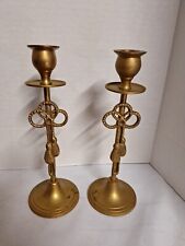 2 Vintage Brass Candlestick Holders Made In India 9 Inch Tall  picture