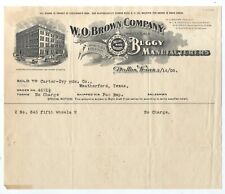 GRAPHIC 1908 BILLHEAD W O BROWN BUGGY CO. DOWNTOWN DALLAS TEXAS picture
