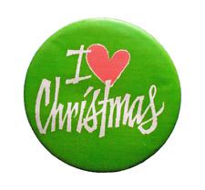 Hallmark BUTTON PIN Christmas Vintage I LOVE Heart Holiday PINBACK ~ MINT picture