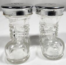 Vintage Santa Boots Clear Glass Mini Salt & Pepper Shakers Silver Top Christmas  picture