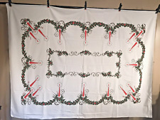 Vintage Christmas Tablecloth Candle Holly Garland Large 58 x 76 Gorgeous MCM picture