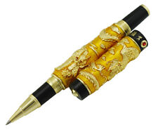 Jinhao Golden Cloisonne Rollerball Pen Double Dragon Big & Heavy Craft Gift Pen picture