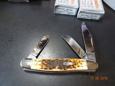 CASE XX MODEL CA-128 LG. STOCKMAN JIGGED AMBER BONE 3 STAINLESS BLADE MADE USA  picture