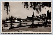The Docks In Vevey Switzerland VINTAGE RPPC Photo Postcard Nautical Partial City picture
