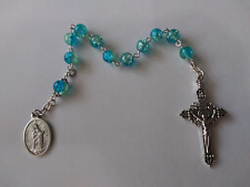 Stella Maris Our Lady Star Sea Decade Rosary Blue Green Crystal Crackle Medal picture