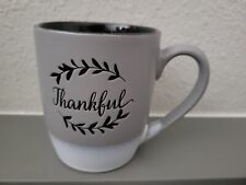 Sheffield Home Coffee Mug - Gray Blue Dipped Ombre Ridged- Thankful - 16 Oz picture