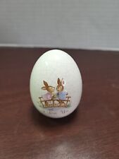Ceramic Easter Egg with Bunny Rabbit Kissing On A Bridge 