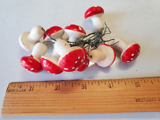 Vintage Spun Cotton Mushrooms Lot of 10 Red & White Floral Picks Millinery picture