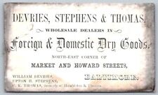 1840-50s Victorian Business Trade Card Baltimore Maryland Devries Stephens Goods picture