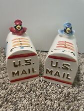 Vintage US Mail Box Salt & Pepper Shakers Blue Jay Cardinal Bird Large picture