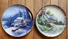Two Thomas Kinkade Plates: A Peaceful Time & Sunday Evening Sleigh Ride picture