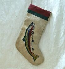 Fish Burlap Christmas Stocking Sportsman Holiday picture