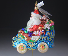 Christopher Radko 1999 Royal Roadster Santa in Blue Car Glass Christmas Ornament picture