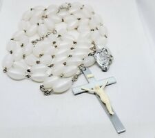 Antique The Last Rosary Silver Crucifix Opal Pearlescent Beads with BOX picture