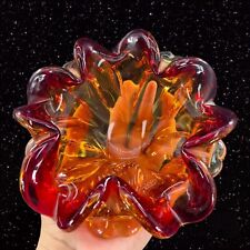 1980s Vintage Italian Art Glass Bowl Dish Folded Edges Murano Glass Hand Made picture