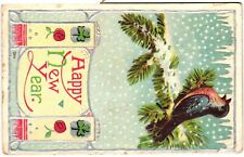 Vintage Postcard- HAPPY NEW YEAR, BIRD ON A SNOW COVERED BRANCH Early 1900s picture