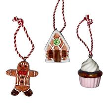 Peppermint Square Set 3 GINGERBREAD HOUSE MAN CUPCAKE Christmas Ornament New picture