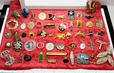 Vtg Junk Drawer Lot (50) Pins Pinbacks Pendants Brooches Coins Toys  picture