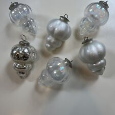 Set Of 6 Midwest Kugel Christmas Ornaments Iridescent Shimmer Silver Acorn 4.5” picture