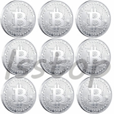 9Pcs Silver Bitcoin Coins Commemorative New Collectors Gold Plated Bit Coin US picture