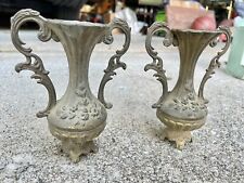 Pair of Vintage Italian Brass Victorian Style Vases Decor Gold Italy picture