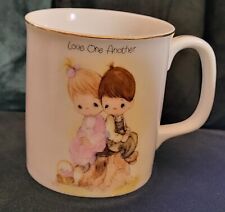 Precious Moments “Love One Another” Mug by Enesco 1983 Gold Rim Cute Girl & Boy picture