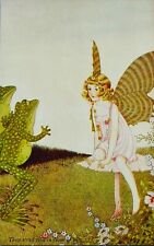 RARE Fine Fantasy 1920 Fairy sits on mushroom Frog Outhwaite London Series 71a picture