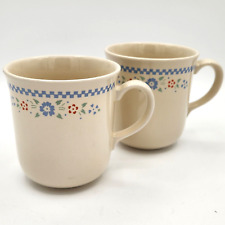 Two (2) Corning NEEDLEPOINT Coffee Mugs Cups Beige 8 ounces Retired Pattern picture