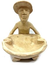 Old Vintage Hand Carved Wooden Ashtray Asian Man Holding Washing Bowl or Ashtray picture
