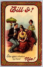 HUMOR COMETARY ON WOMAN INTRODUCE MAN TO A FRIEND REGRETS IT VINTAGE 1910'S picture