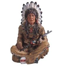 14'' H Indian Chief Sitting Statue Native American Decoration Figurine, Multi... picture