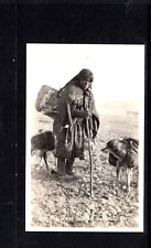 c. 1910 Vintage RPPC Postcard: INDIAN SQUAW AND PACK DOG, VALDEZ, ALASKA picture
