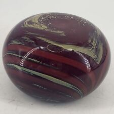Hand blown art Glass Paperweight Burgundy Red Gold Swirled picture