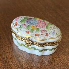 Vintage Rochard Limoges Floral Bouquet Garland Hinged Trinket Box Hand Painted picture