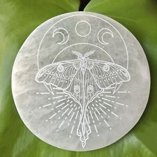 NEW Fractalista PURE SELENITE “LUNA MOTH” ROUND 5.5” Charging/Cleansing Disc picture