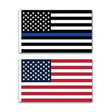 2 Pack Police Thin Blue Line and U.S. American Flag  3x5 Foot with Grommets  picture