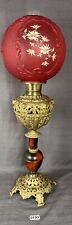 Antique Ruby Red Glass Victorian Parlor Lamp Brass Cherub Faces B&H Beautiful picture