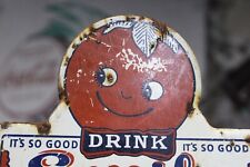 1950s DRINK SMILE ORANGE SODA ITS SO GOOD STAMPED PAINTED METAL TOPPER SIGN picture