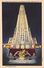 D1168 RCA Bldg. Rockefeller Center at Night, New York City - 1935 Teich Linen PC picture