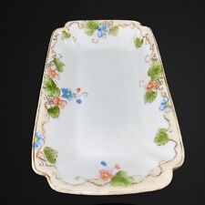 Vintage Nippon Handpainted Bow Tray Rectangular Flowers 4.75”W 1”T Golden Rim picture