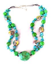 Santo Domingo 2 Strands Green Blue Turquoise Gem Nugget Chip Beads Necklace 25 