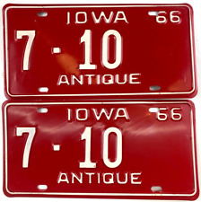Vintage 1966 Iowa Antique License Plate Pair Black Hawk Co. #10 Decor Collector picture