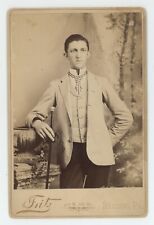 Antique c1880s ID'd Cabinet Card Dapper Man w. Cane Named Ed Price Reading, PA picture