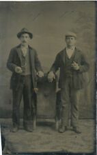 Two Men Smoking Stogies Proudly 1880's Pair of Tintypes picture