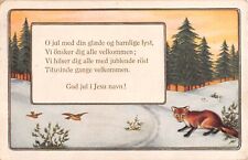 1923 Art Deco Whitney Danish Christmas PC-Fox & Robins in Snow Near Pine Trees picture