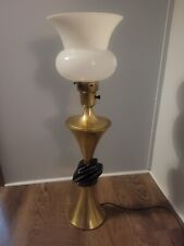 Atomic Black Lucite Brass Torch Table Lamp Glass Shade 40's 50's Vintage  picture