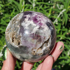 Snowflake Fluorite Feather Sphere Caves  Dendritic  | 480 Grams | 70MM | 1lbs picture