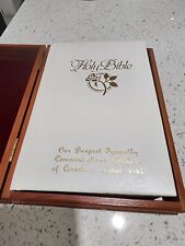 New Holy Bible In Beautiful Cedar Box With Red Velvet Lining. Made in the USA picture